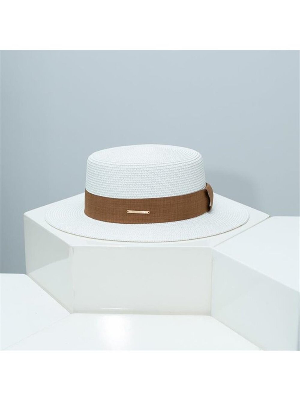 Straw Boater Hat with Ribbon - Picture 3 of 7
